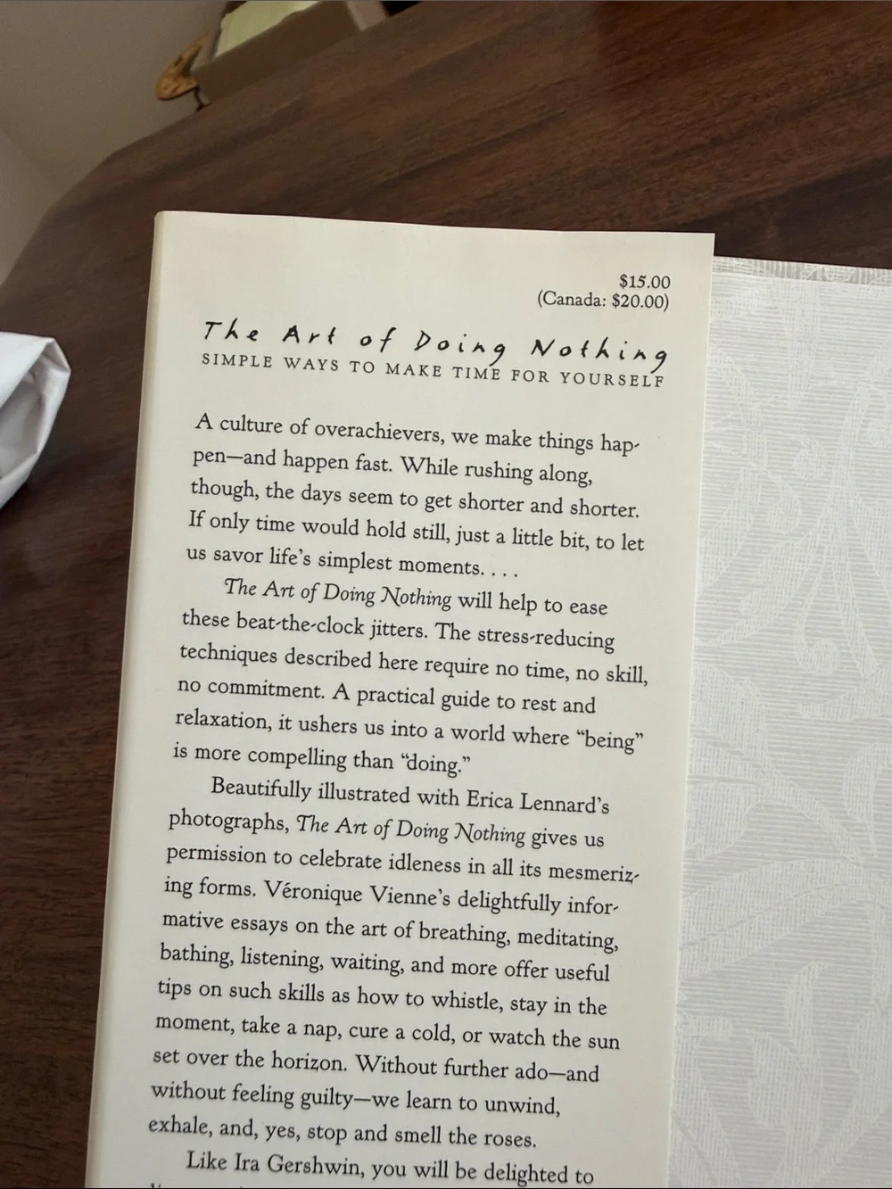 The Art of doing nothing hardcover book